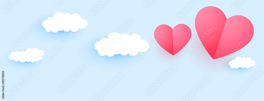 paper style valentines day hearts and clouds banner design