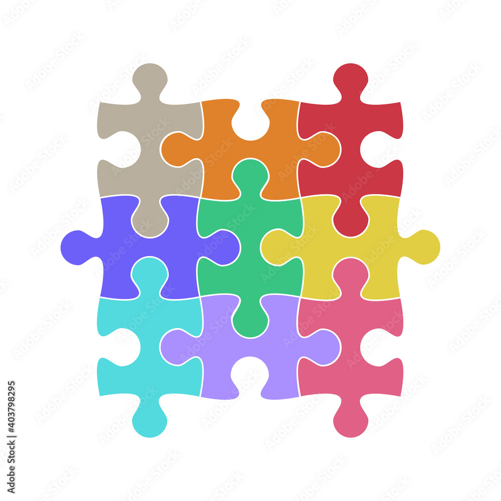 Puzzle pieces set. Collection of Jigsaw for marketing, icon and logo template. Modern flat puzzle, grid background. Puzzle pieces, vector illustration concept Puzzle pieces set. Collection of Jigsaw for marketing, icon and logo template. Modern flat puzzle, grid background. Puzzle pieces, vector illustration concept