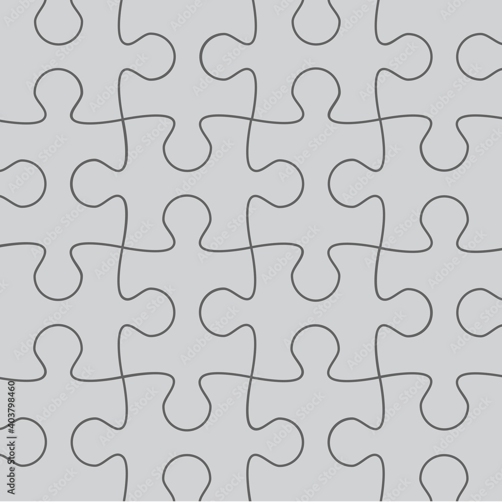 Puzzle pieces set. Collection of Jigsaw for marketing, icon and logo template. Modern flat puzzle, grid background. Puzzle pieces, vector illustration concept