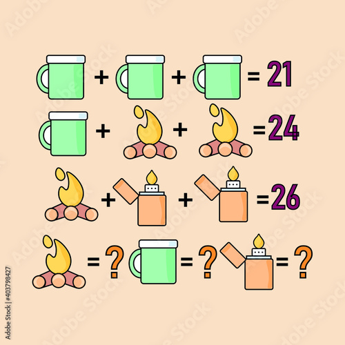 Mathematical riddle, educational game for children and adults, rebus.Riddle for the mind. Riddle with numbers. Vector. Mathematical rebus. Result. Crossword for social networks