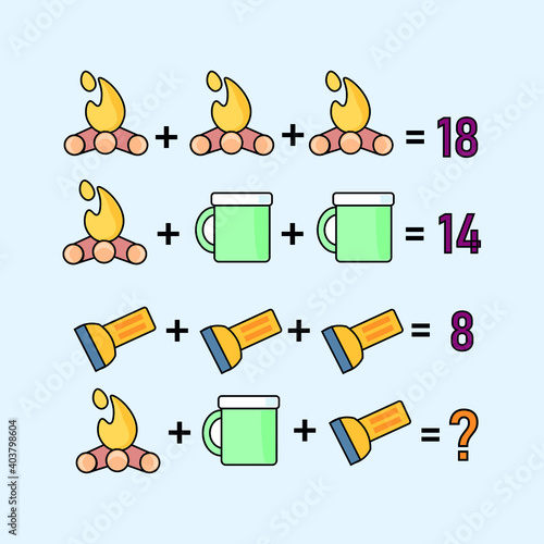 Mathematical riddle, educational game for children and adults, rebus.Riddle for the mind. Riddle with numbers. Vector. Mathematical rebus. Result. Crossword for social networks