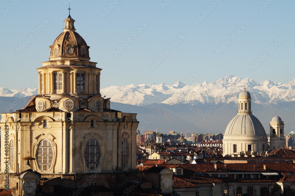 Italy, Turin: panoramic view of the city and the Alps
