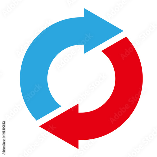 丸く繋がった2つの矢印　赤と青