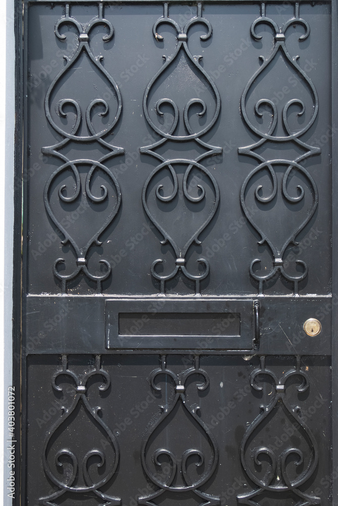 Close up detail of a wrought iron gate. Close up detail of a wrought iron gate.