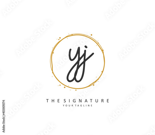 YJ Initial letter handwriting and signature logo. A concept handwriting initial logo with template element.
