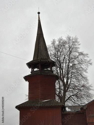 old wooden church's steeple. 17th, Bogoslov, Russia photo