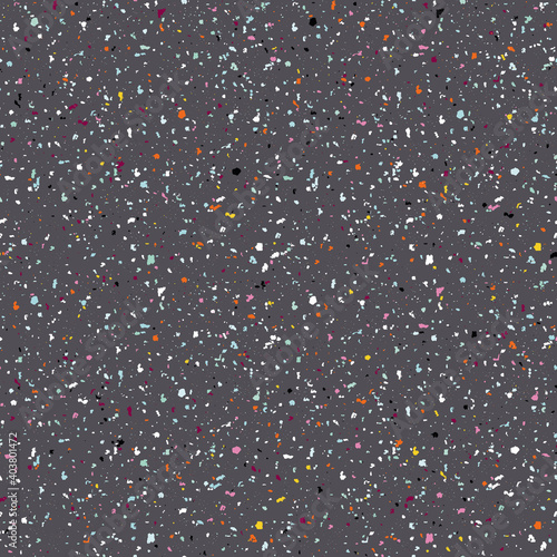 Vector dense terrazzo pattern background. Burgundy maroon backdrop of multicolor coarse grained stone granite particles. Abstract igneous rock texture of mineral crystals. Elegant stone surface repeat