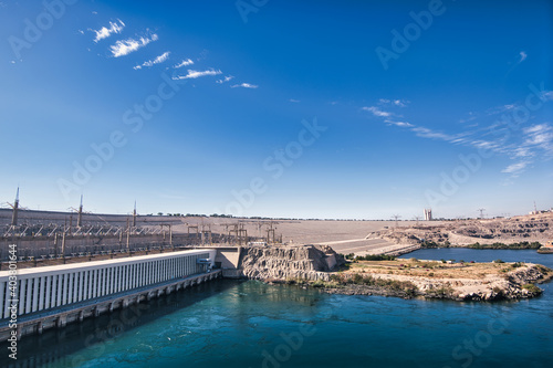 A panoramic view of the High Dam and the Nile in Aswan