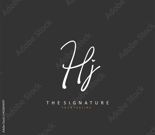 HJ Initial letter handwriting and signature logo. A concept handwriting initial logo with template element.