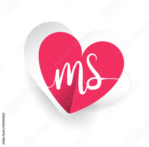 initial logo letter MS with heart shape red colored, logo design for wedding invitation, wedding name and business name.