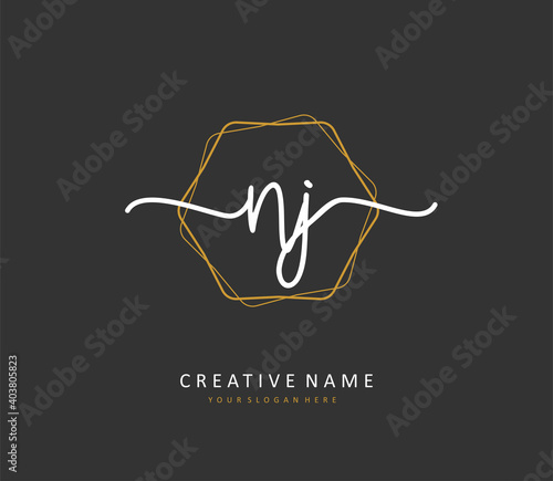 NJ Initial letter handwriting and signature logo. A concept handwriting initial logo with template element.