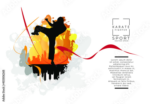 Young male karate warrior. Sport background ready for poster or banner, vector.