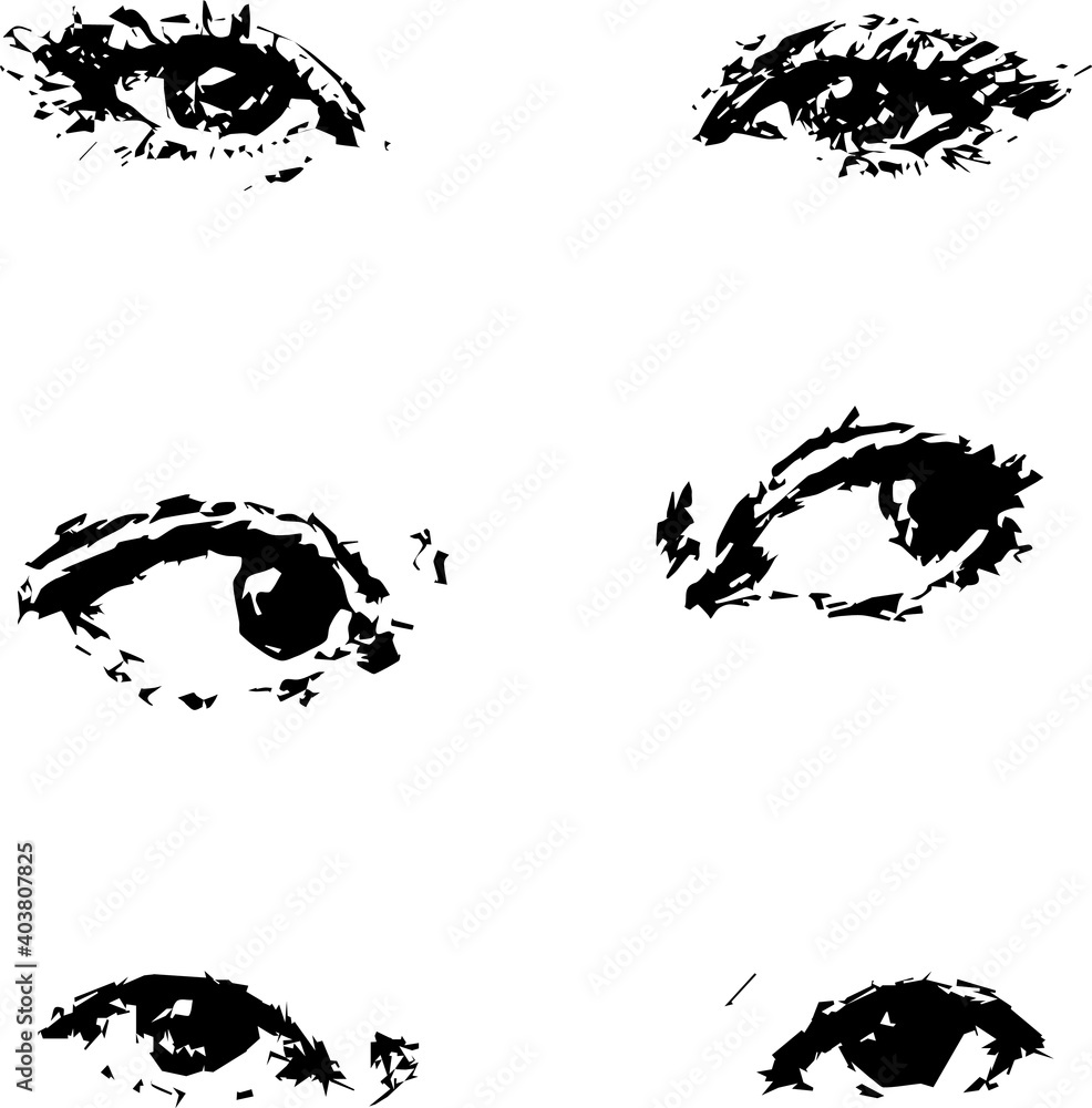 The set of eyes. black grunge style of illustration