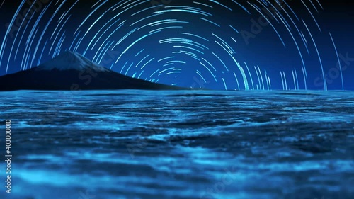 star streak trail with landscape beach loop animation photo