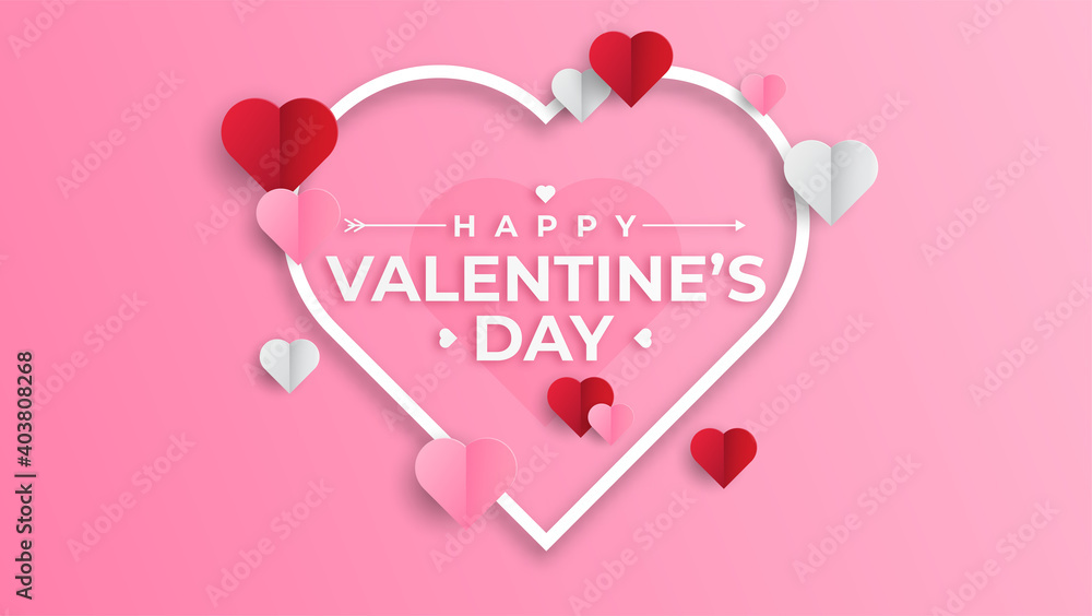Valentine's day of craft paper design, contain pink hearts. Soft pink background feel like fluffy in the air, Happy Valentine's Day text. Vector illustration