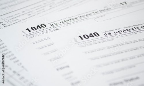 U.S. Individual income tax return. tax form 1040. Tax form business financial concept