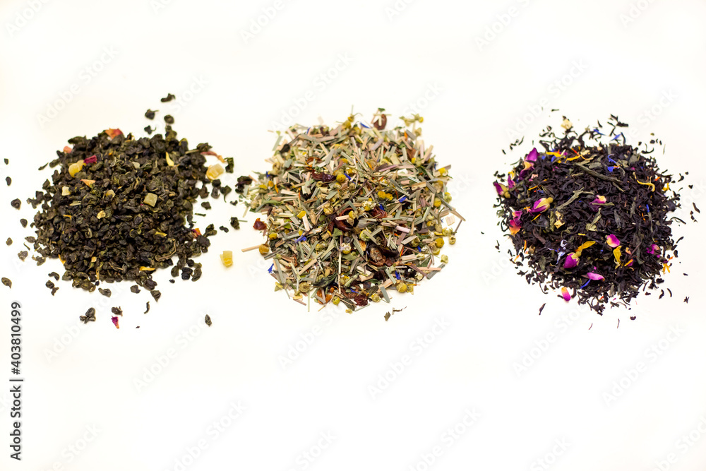 Fototapeta premium Various types of tea. White background.