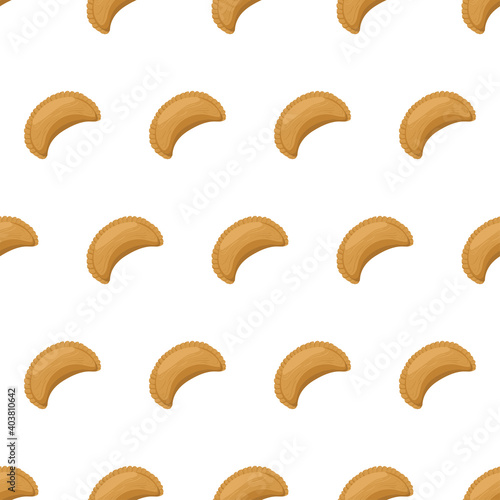 Hand drawn empanada meal on white backdrop. Graphic seamless pattern.