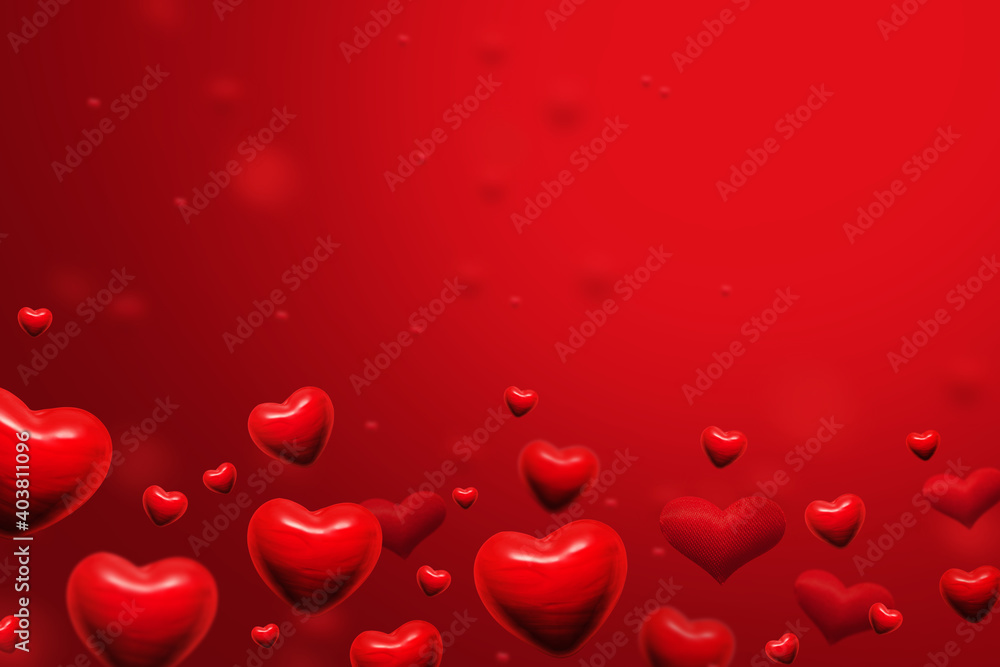 red hearts abstract background for valentines day greeting card or festive wallpaper. Copy space for text in the upper half of the image. 3D illustration red hearts abstract background for valentines day greeting card or festive wallpaper. Copy space for text in the upper half of the image. 3D illustration