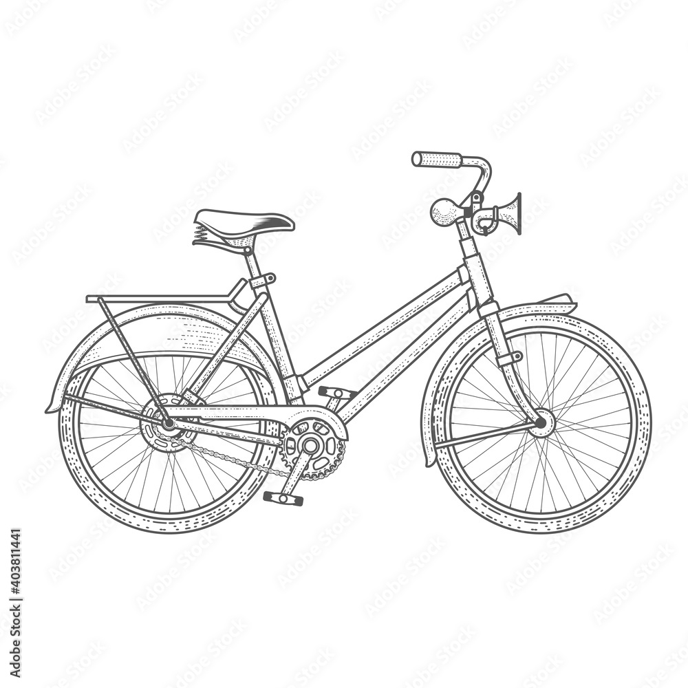 City bicycle in graphic style, casual bike with hand honk, vector