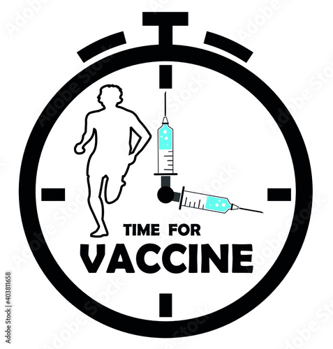 Coronavirus (COVID-19) vector icon illustration. Drawing representing the race against time for the vaccination of the entire population. New vaccines speed up herd immunity.