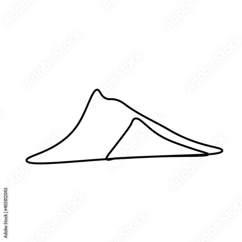 Vector Asian Mountain in doodle style Landscape view illustration for Chinese New Year with black hand drawn line.Design cards,social media,weddings,stickers,coloring books.
