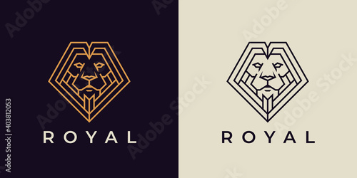 Royal Lion logo. Elegant Leo line icon. Premium secure, bold and elegant brand symbol. Vector illustration.
