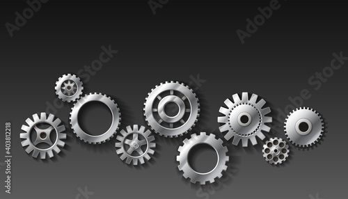 3d realistic vector metal gears of dark gray background.