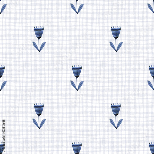 watercolor seamless plaid pattern with flowers