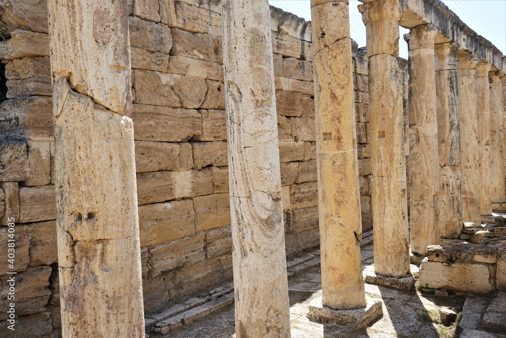 Majestic columns and ancient ruins of the ancient Greece city, Hierapolis, in Denizli, Turkeyrapolis in Denizli, Turkey Majestic columns and ancient ruins of the ancient Greece city, Hierapolis, in Denizli, Turkeyrapolis in Denizli, Turkey