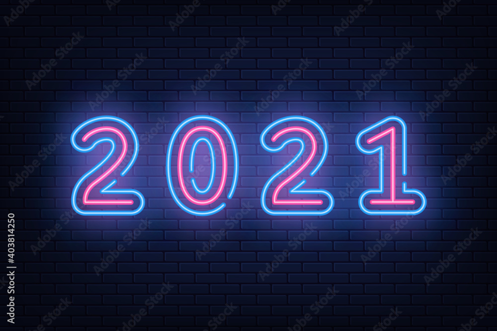 Happy New year 2021 text neon vector. Modern trendy design, night sign. Happy New year 2021 text neon vector. Modern trendy design, night sign.