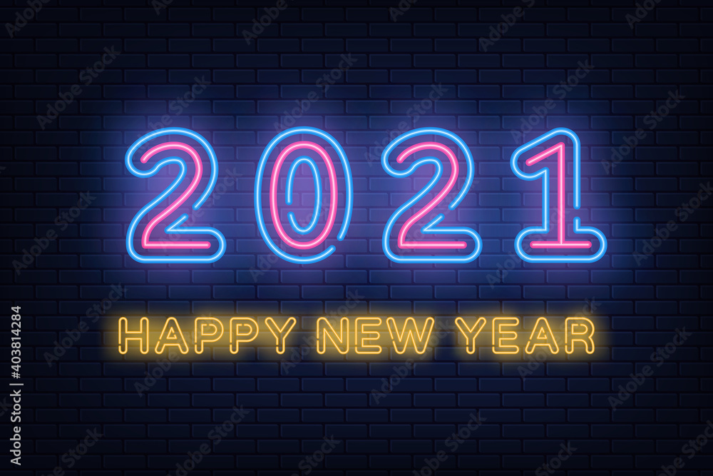 Happy New year 2021 text neon vector. Modern trendy design, night sign. Happy New year 2021 text neon vector. Modern trendy design, night sign.