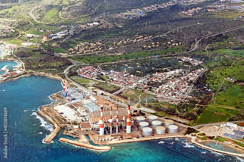 Electricity plant in Cyprus. View from the plane