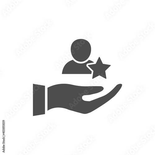 Hand hold man icon. Customer service support. Safe person concept. People and arm black silhouette symbol. Vector help illustration isolated on white