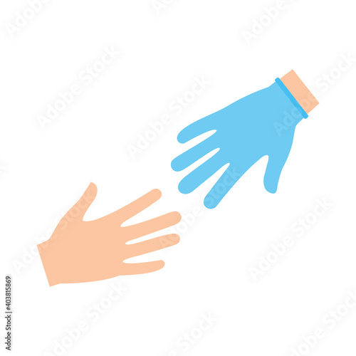 Doctor helps patient. Hands symbolizing a team or teamwork flat color icon for medicine. Thanks to health care concept. Help and support symbol. Vector illustration isolated on white.