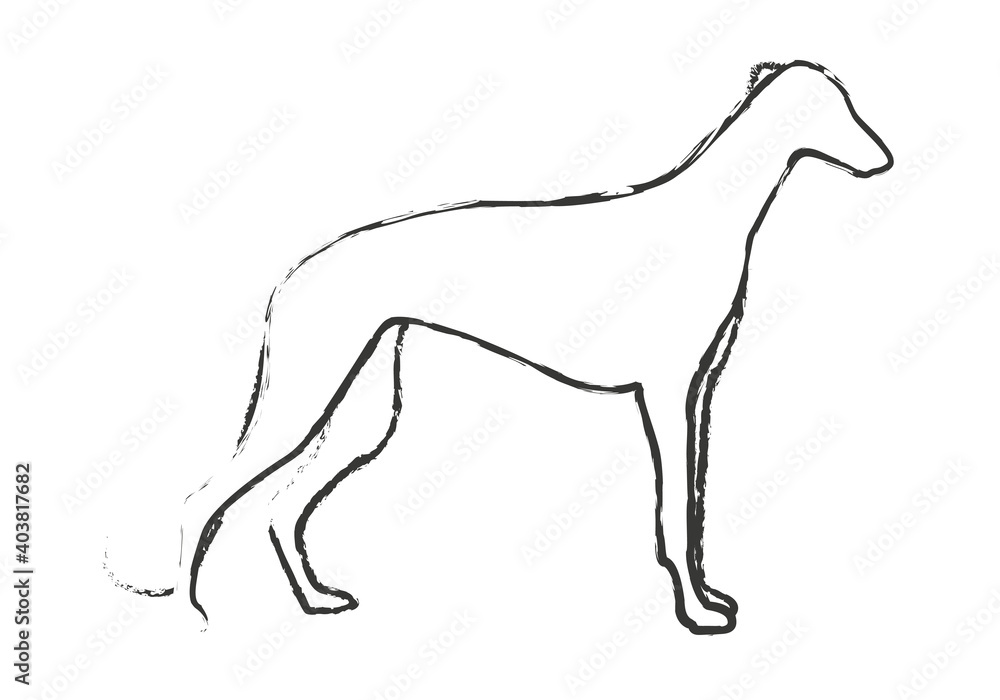 Icono negro de perro de raza galgo.