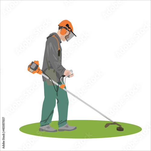 Paysagiste avec coupe-herbes