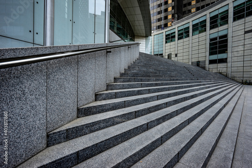 Staircase in front of a high-rise bank in Frankfurt