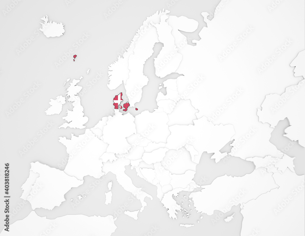 3D Europakarte auf der Dänemark hervorgehoben wird 