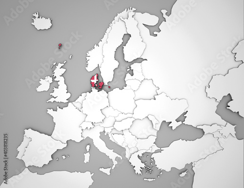 3D Europakarte auf der Dänemark hervorgehoben wird