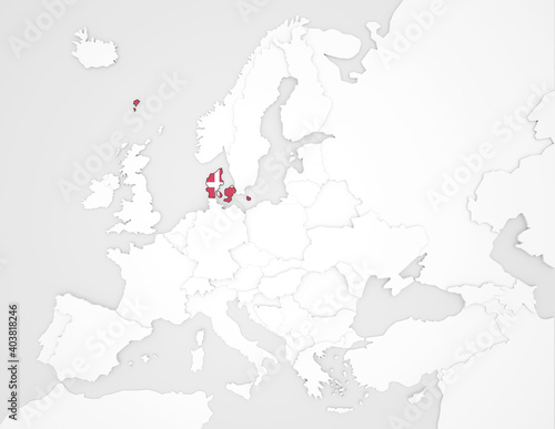 3D Europakarte auf der Dänemark hervorgehoben wird 