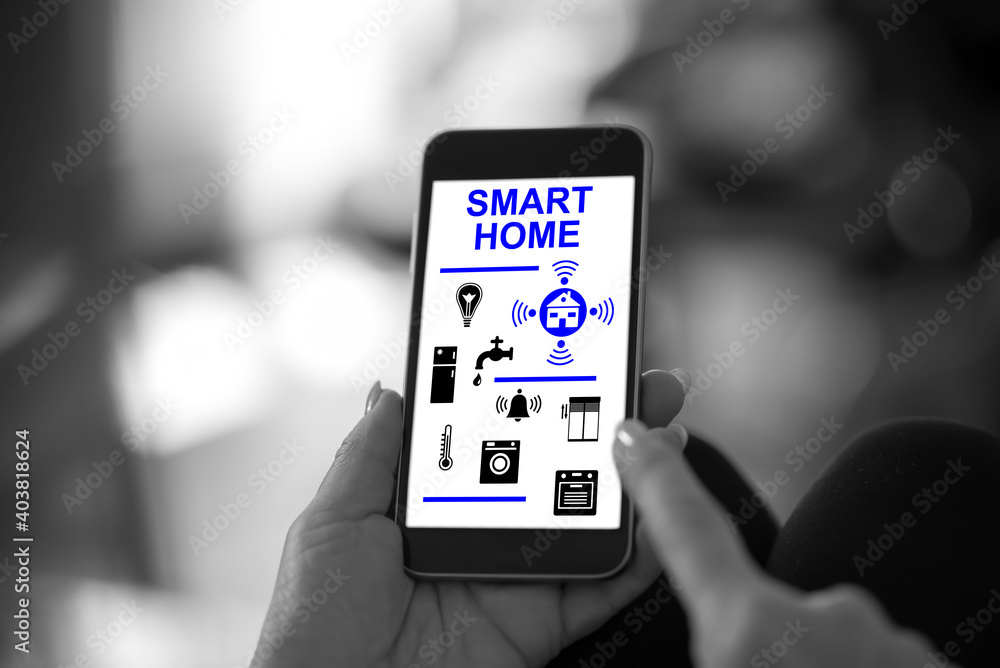 Fototapeta premium Smart home concept on a smartphone