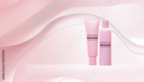 Mock up illustration of pink cosmetic product on abstract backgrounds.vector illustration.