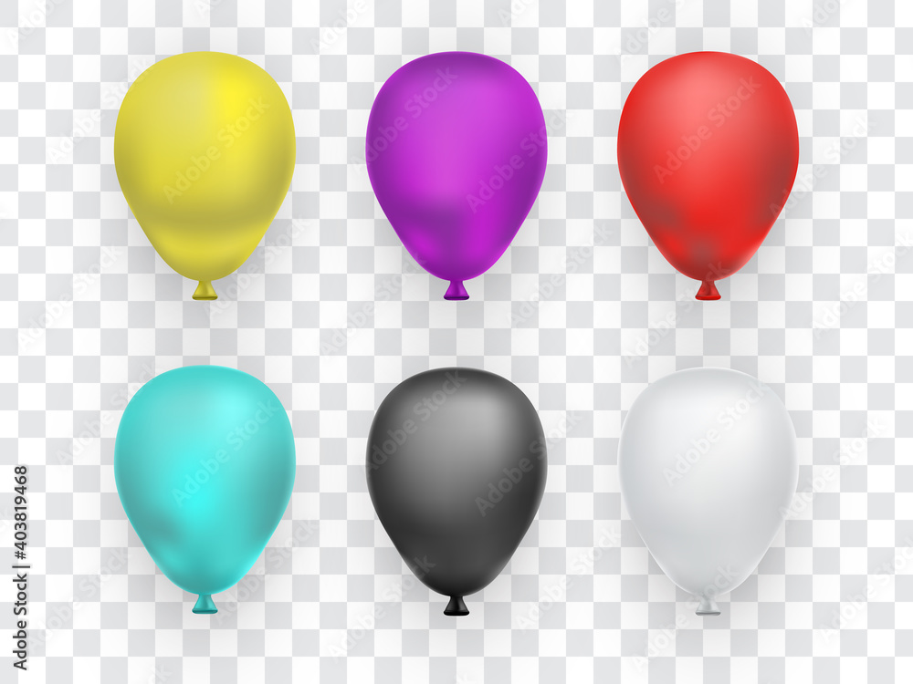 Set of realistic balloons isolated on transparent background. Balloons for Birthday, festive occasions, parties, weddings. Vector illustration