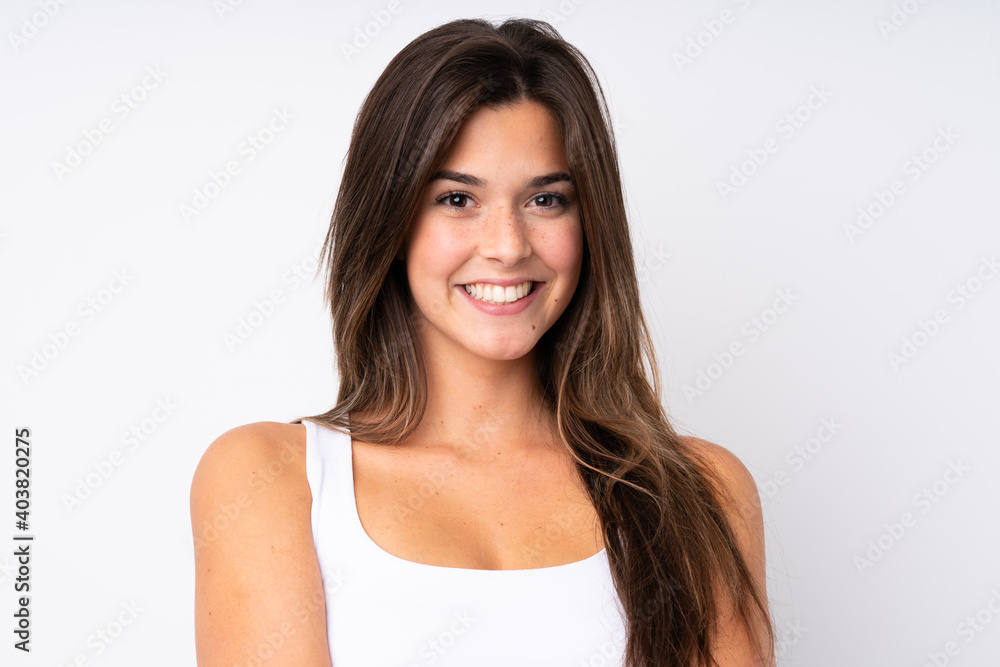 Portrait of pretty teenager Brazilian girl over isolated background Portrait of pretty teenager Brazilian girl over isolated background