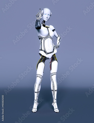 Robot woman. White metal droid. Artificial Intelligence.