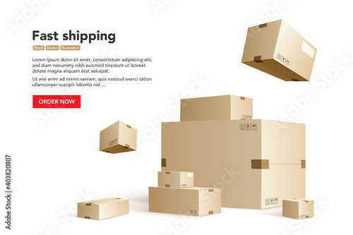 Realistic parcels with shadow isolated on white background. Composition for a trendy banner, poster or greeting card. Vector illustration