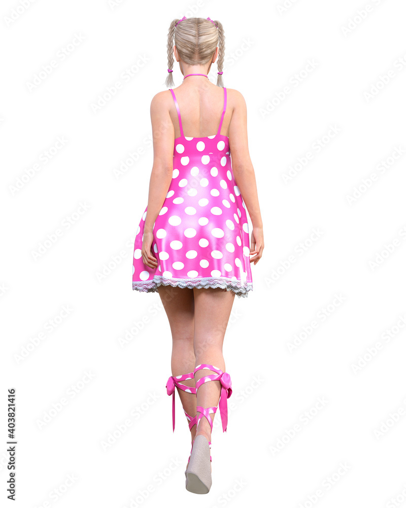 Beautiful woman in red short polka dot dress. Beautiful woman in red short polka dot dress.