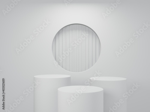 3d render - White podium minimal on White color background  Display for cosmetic perfume fashion natural product  simple clean design  luxury minimalist mockup.