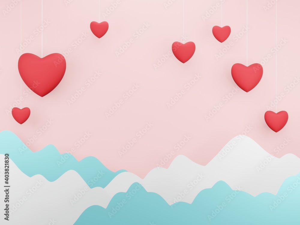 3D render - Valentine's Day background with 3d hearts on red, Happy Valentine's Day, love creative concept, romantic template, red and pink realistic paper hearts. 3D render - Valentine's Day background with 3d hearts on red, Happy Valentine's Day, love creative concept, romantic template, red and pink realistic paper hearts.